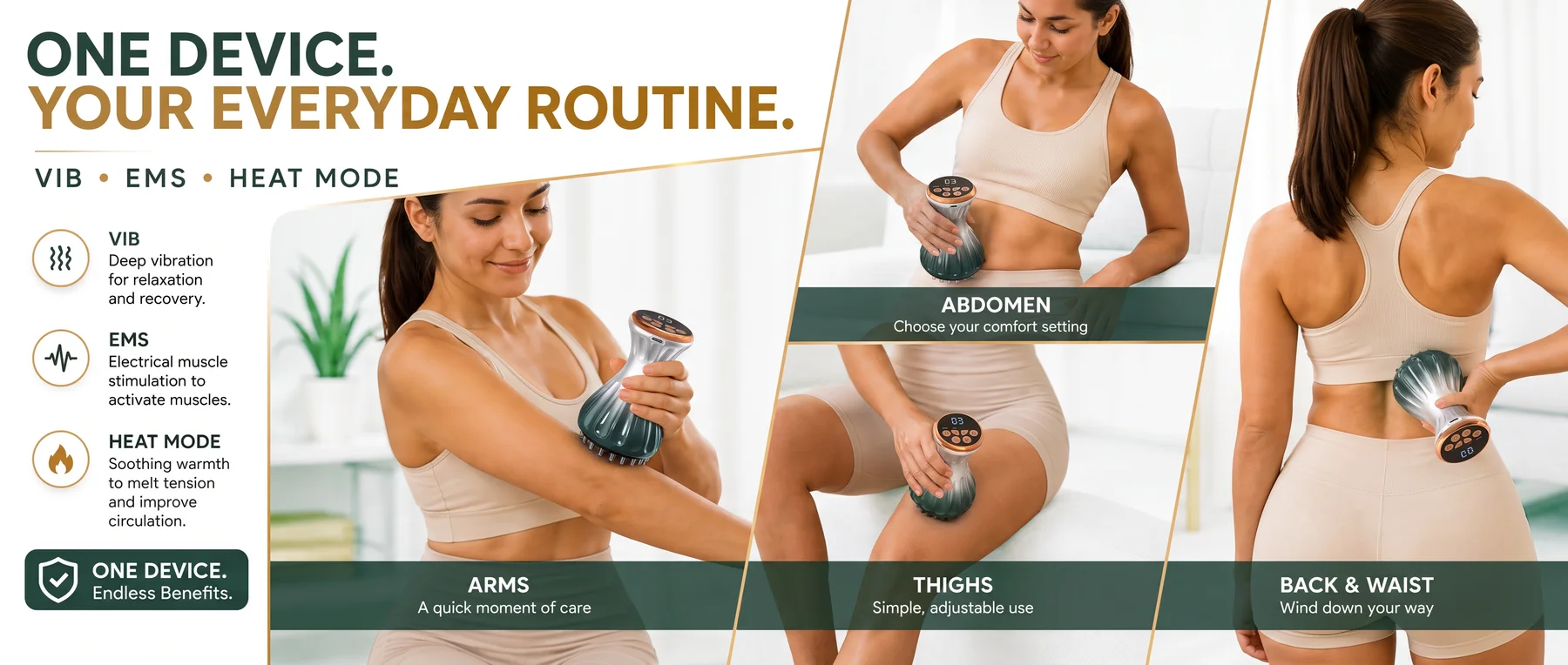 The three modes on the Abitmax massager control panel